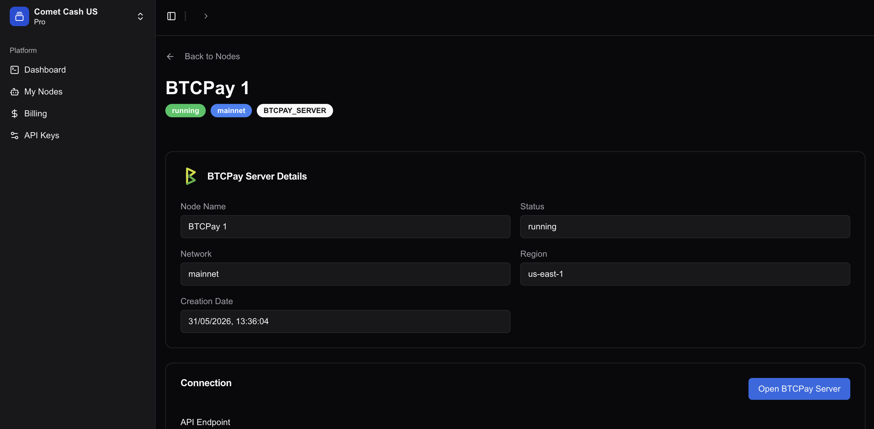 Comet Cash BTCPay Server details Comet Cash BTCPay Server details