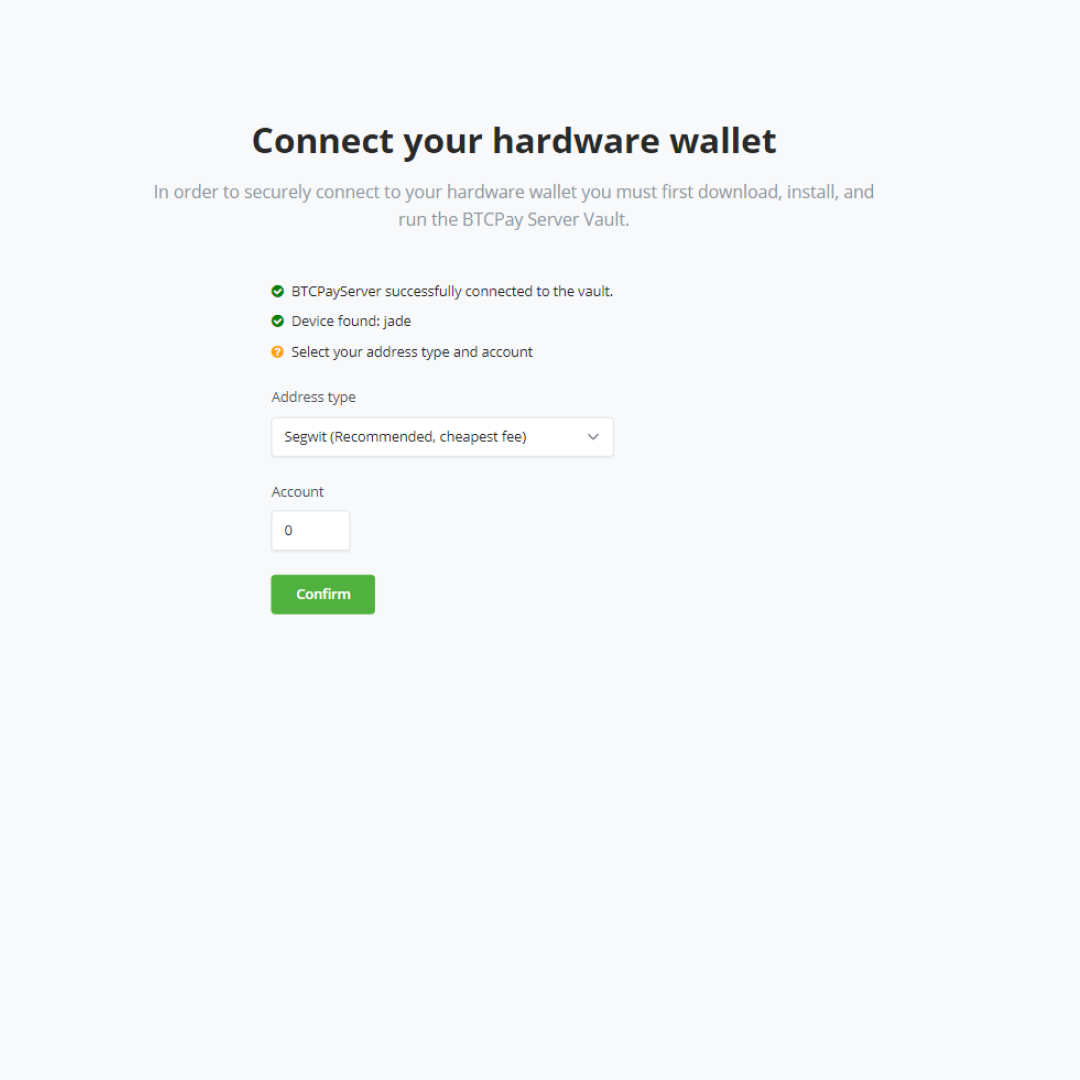 BTCPay Server Vault configuration BTCPay Server Vault configuration