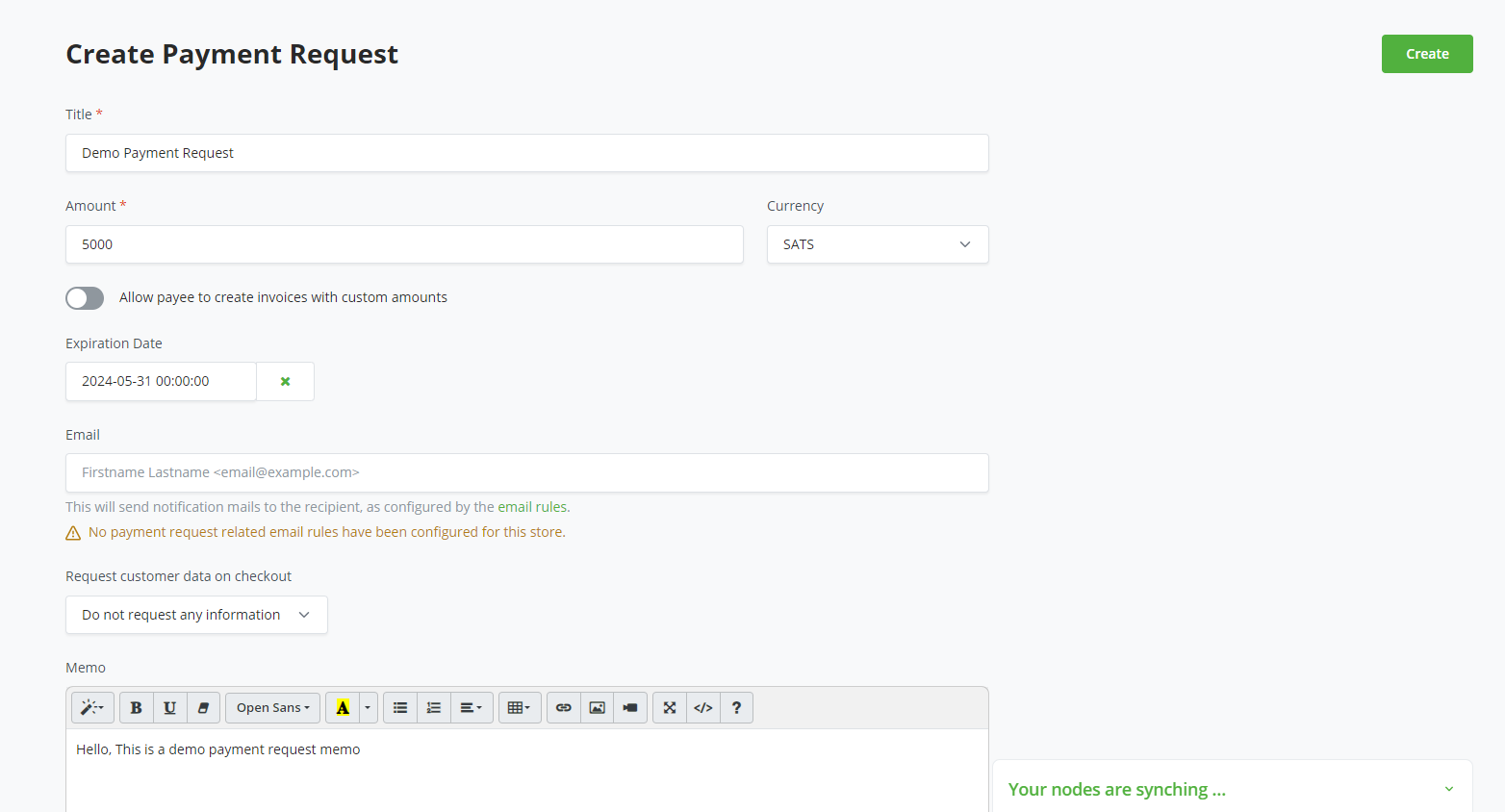 Create Payment Request Create Payment Request