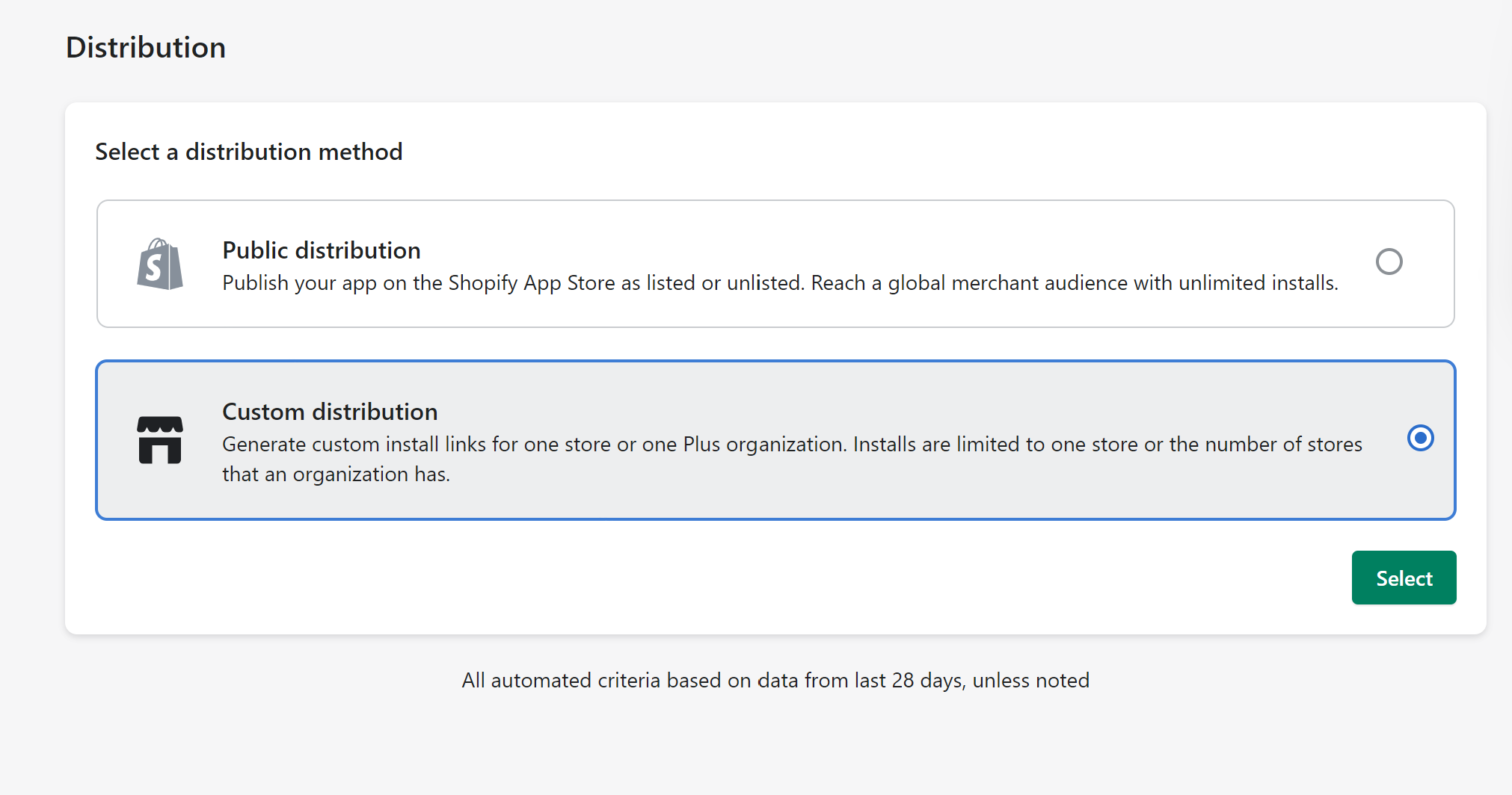 App install: select custom distribution