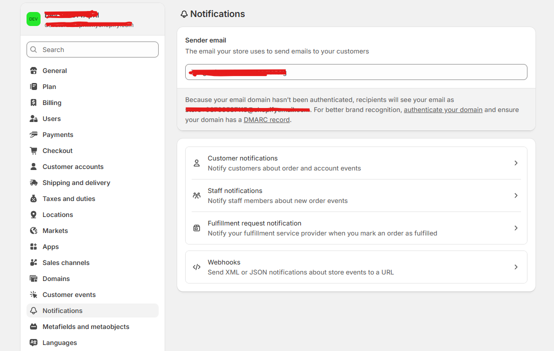 Shopify app - Notification settings Shopify app - Notification settings