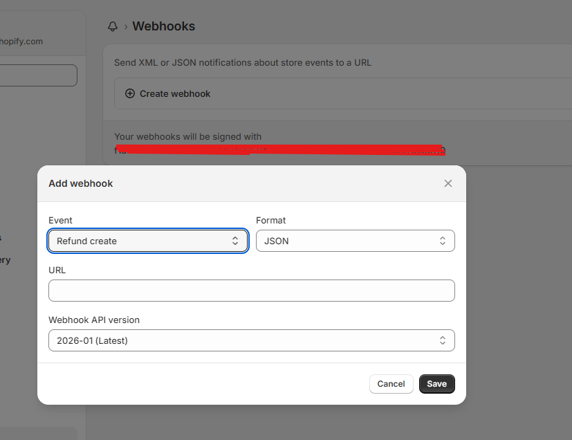 Shopify app - Webhook settings Shopify app - Webhook settings
