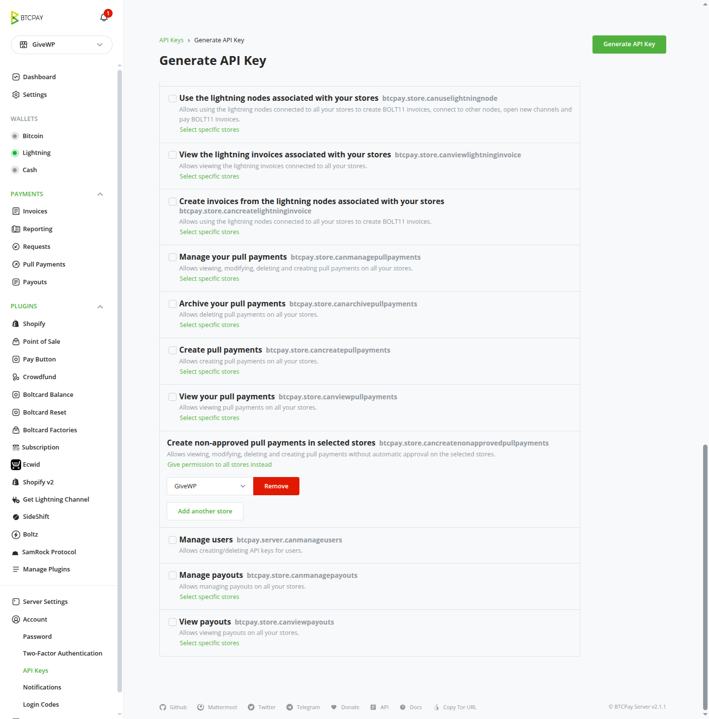 BTCPay for GiveWP: API Keys Permissions BTCPay for GiveWP: API Keys Permissions