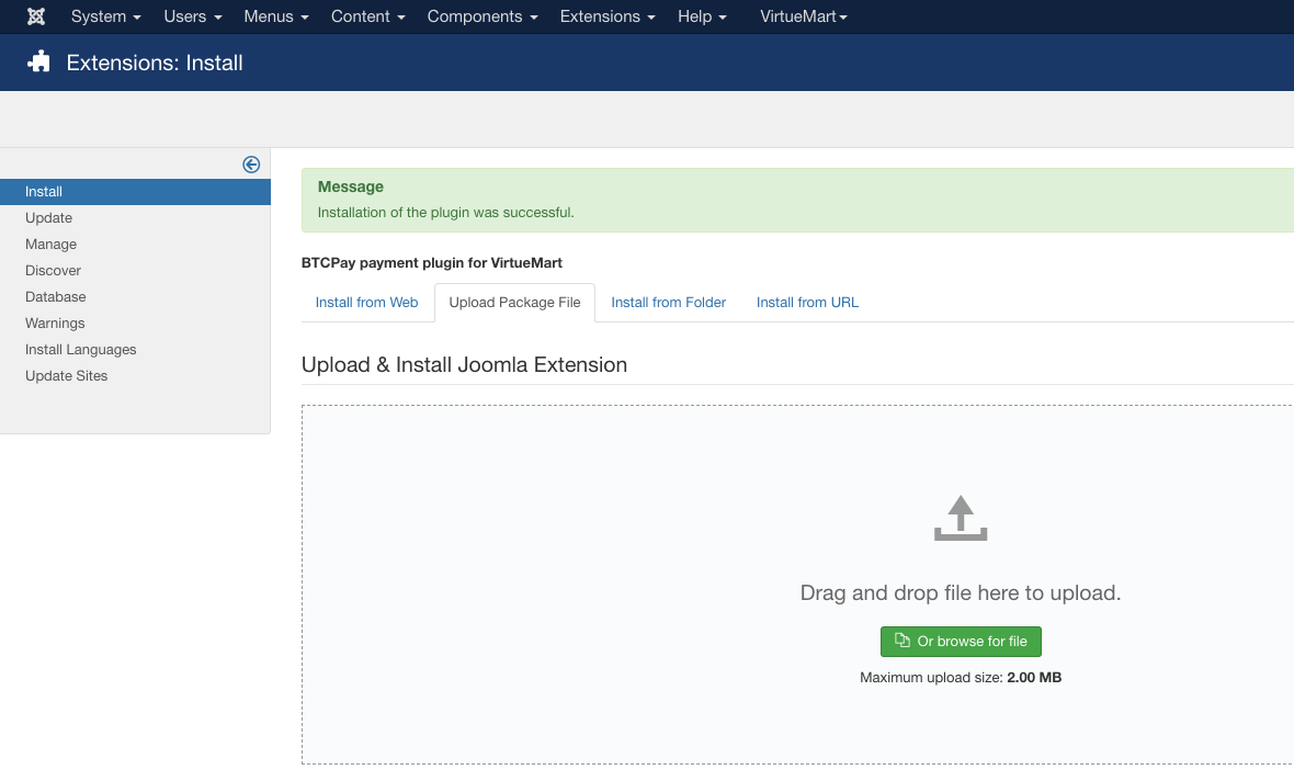 BTCPay Virtuemart: Plugin installation upload BTCPay Virtuemart: Plugin installation upload