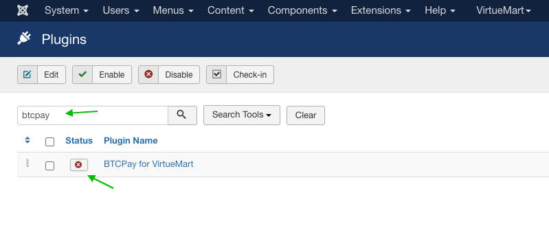 BTCPay Virtuemart: Enable plugin BTCPay Virtuemart: Enable plugin