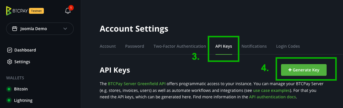 BTCPay Joomla VirtueMart: API Keys overview BTCPay Joomla VirtueMart: API Keys overview