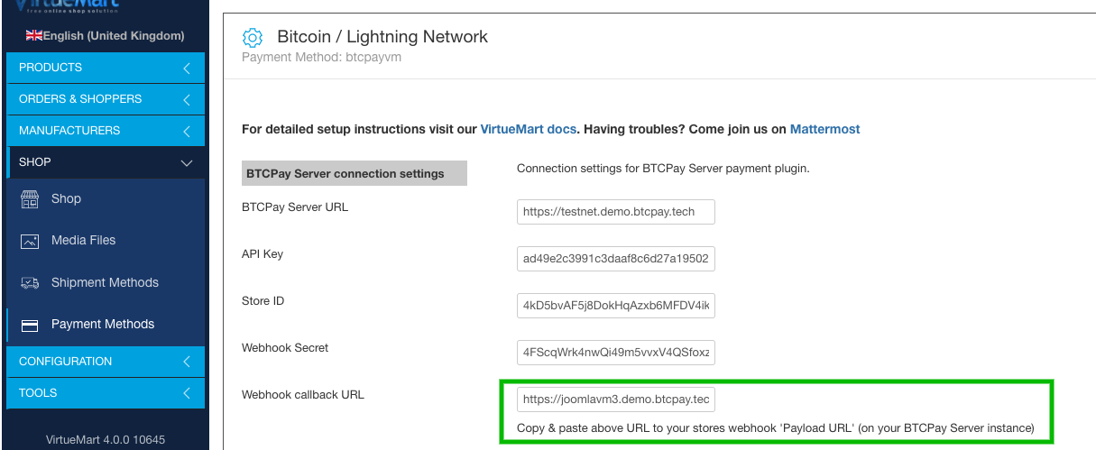 BTCPay Joomla VirtueMart: Webhook payload URL BTCPay Joomla VirtueMart: Webhook payload URL