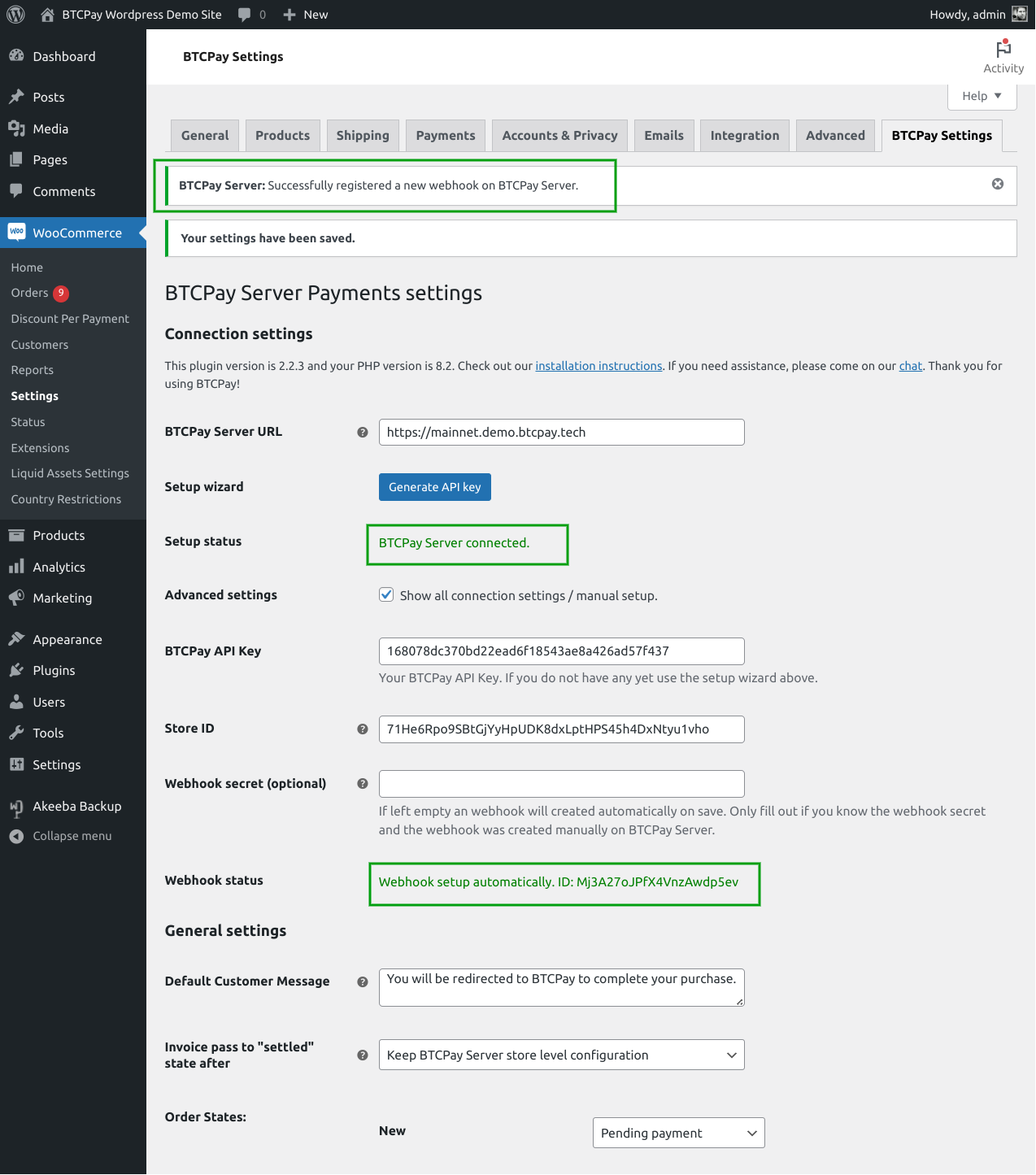 BTCPay WordPress V2: Save BTCPay Settings form saved BTCPay WordPress V2: Save BTCPay Settings form saved