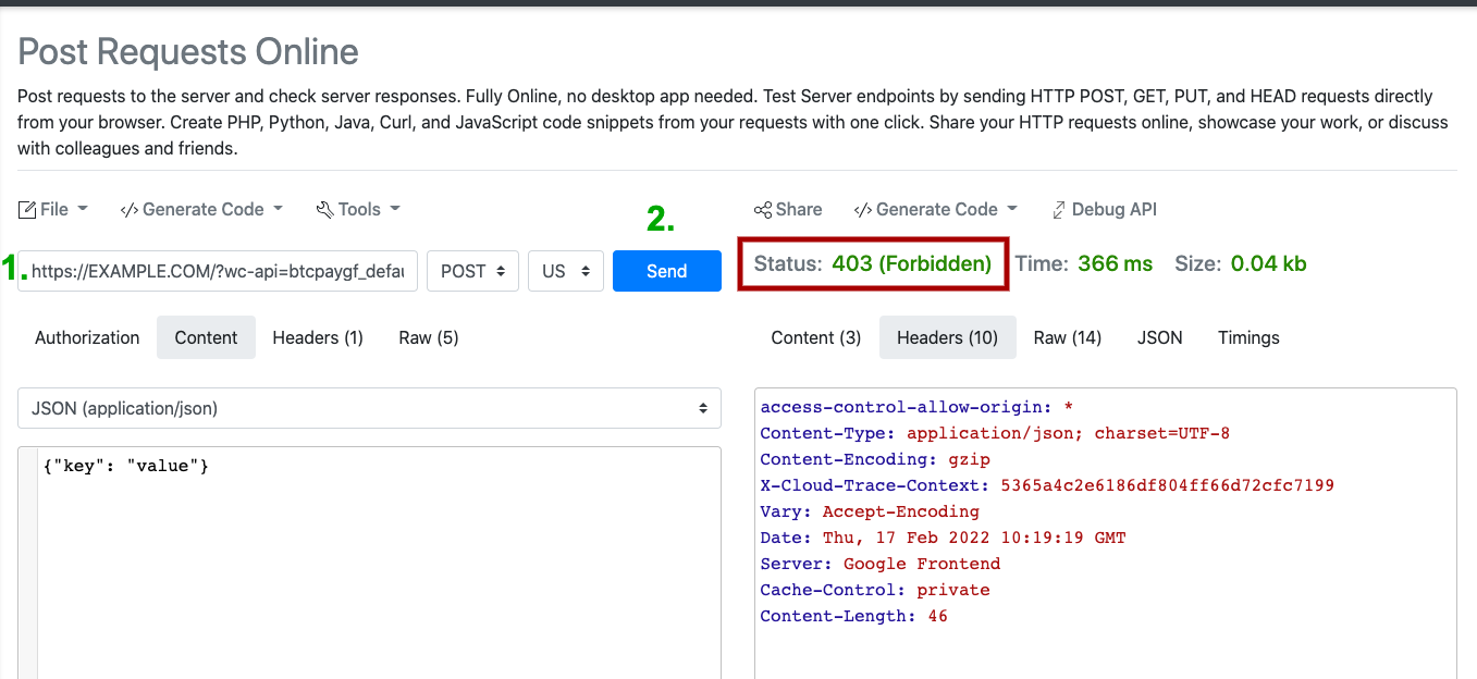 BTCPay WordPress V2: Debug 403 error with reqbin.com BTCPay WordPress V2: Debug 403 error with reqbin.com