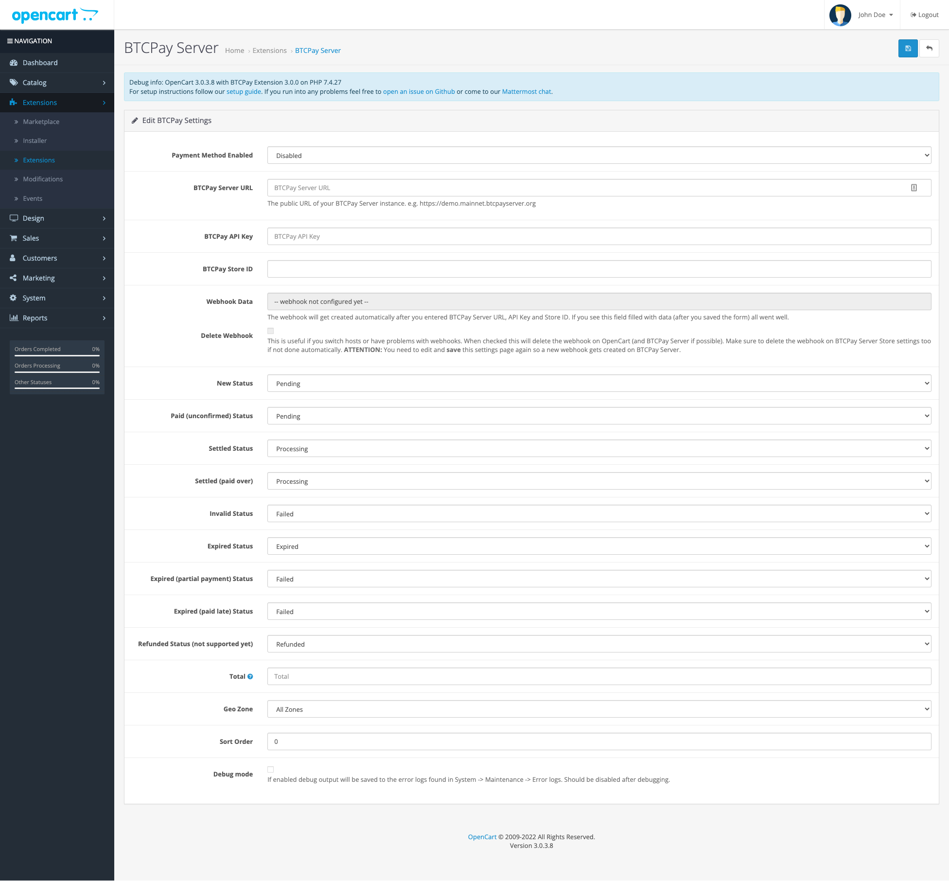 BTCPay OpenCart: Payment method details BTCPay OpenCart: Payment method details