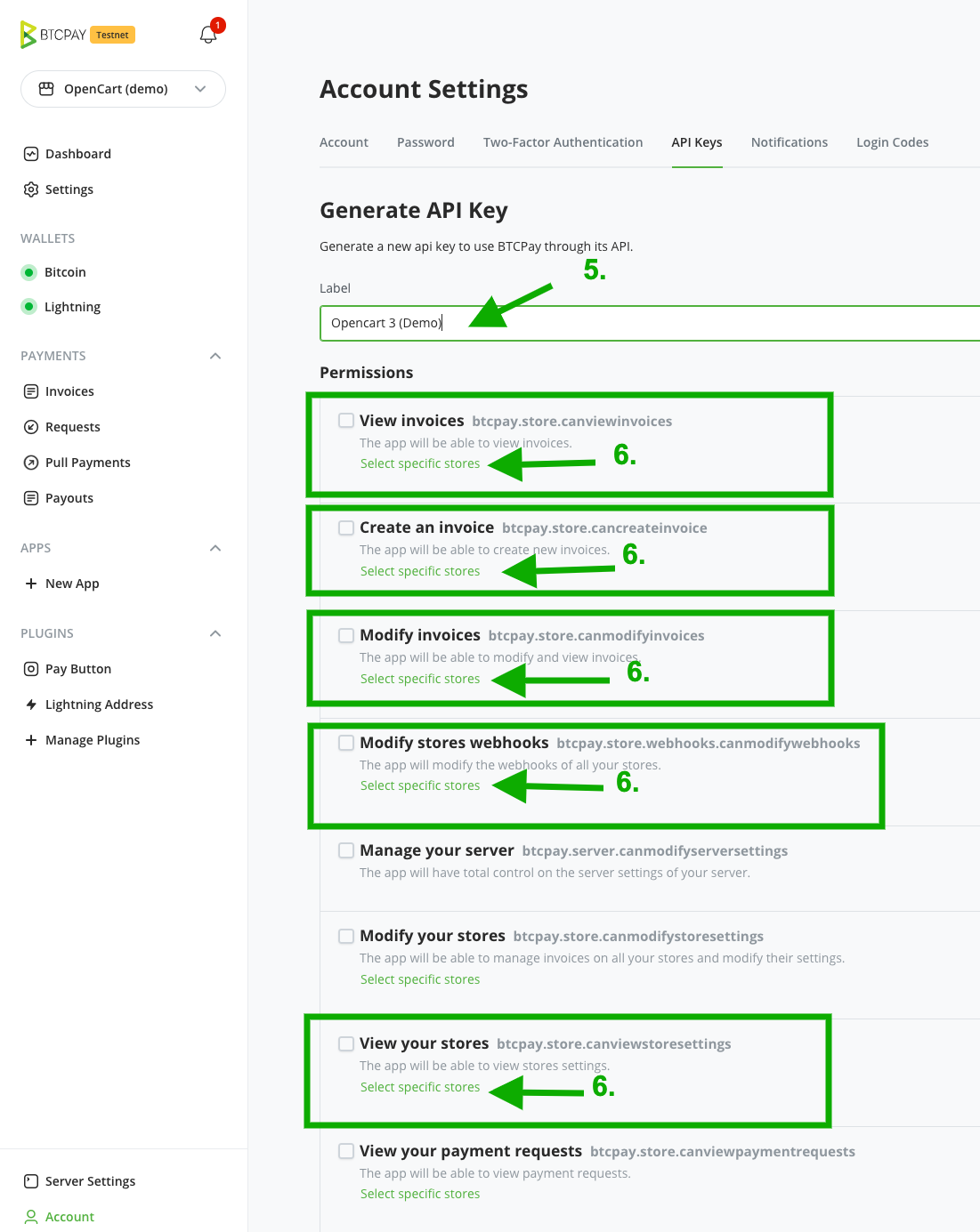 BTCPay OpenCart: API Keys Permissions BTCPay OpenCart: API Keys Permissions
