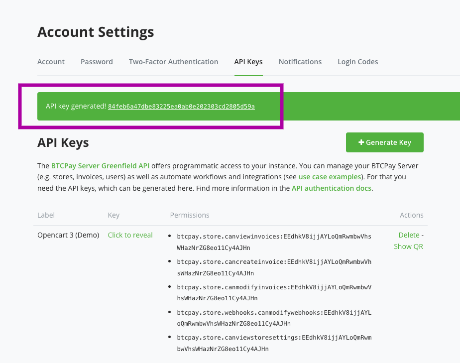 BTCPay OpenCart: Copy API Key BTCPay OpenCart: Copy API Key