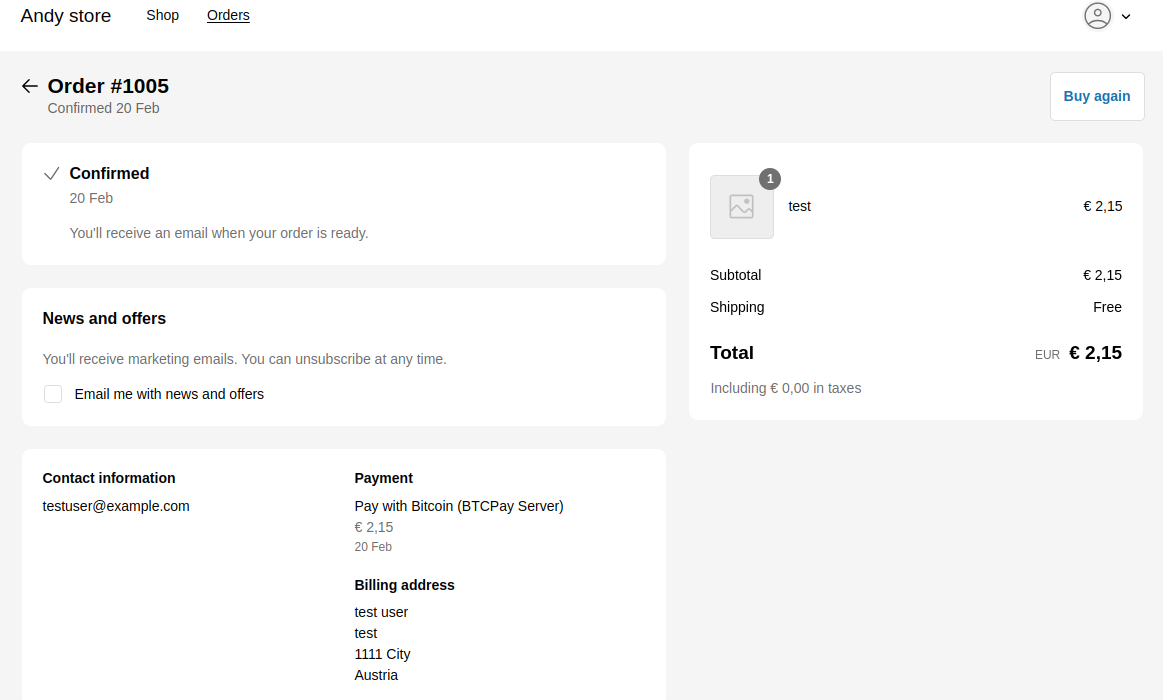 Order status page after payment Order status page after payment