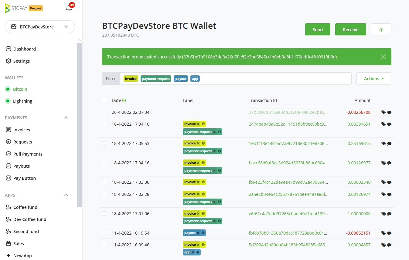 BTCPay Server Payouts tab BTCPay Server Payouts tab