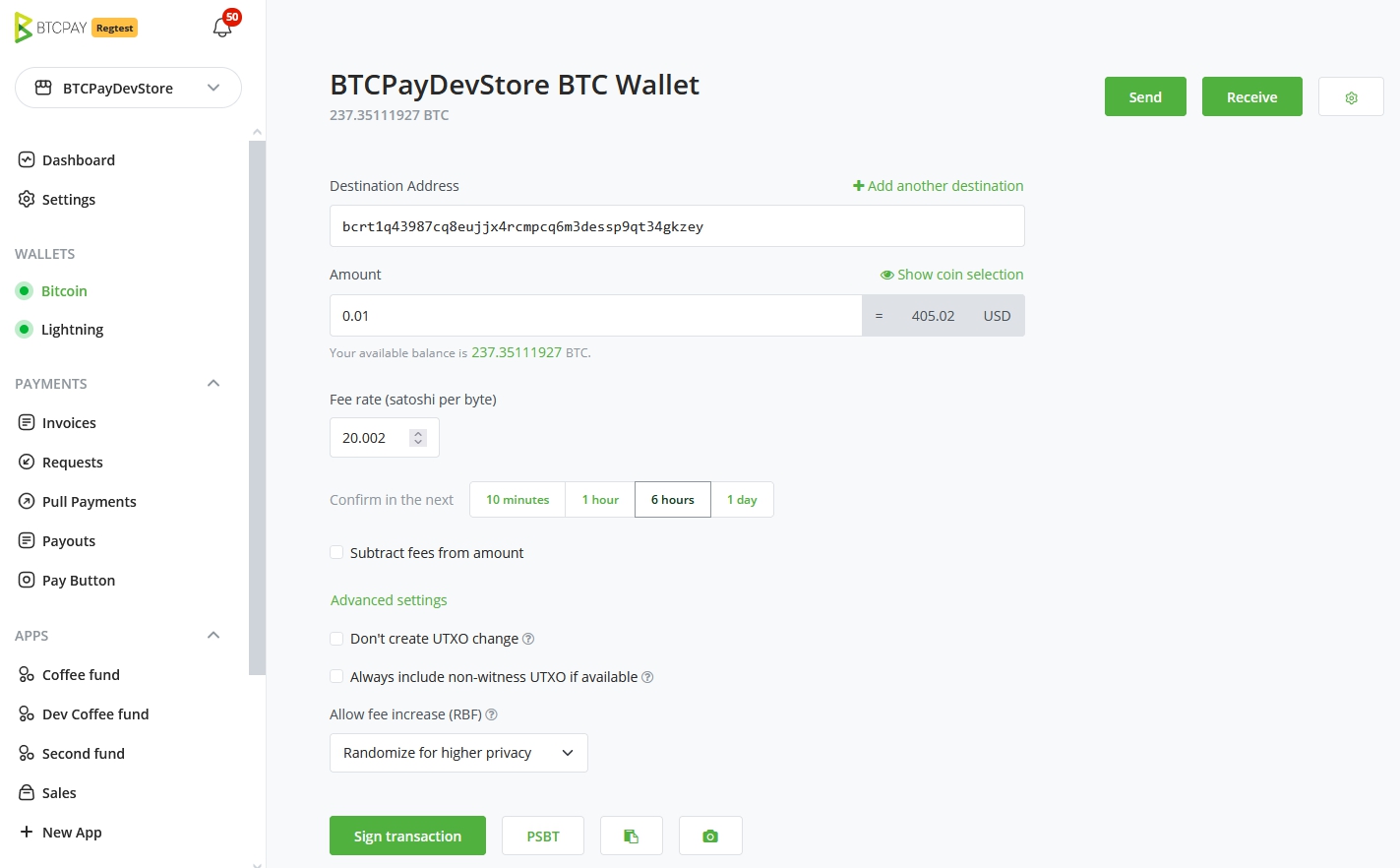 BTCPay Server Payouts tab BTCPay Server Payouts tab