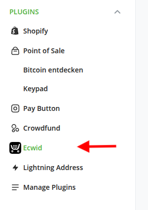Select Ecwid plugin in sidebar Select Ecwid plugin in sidebar