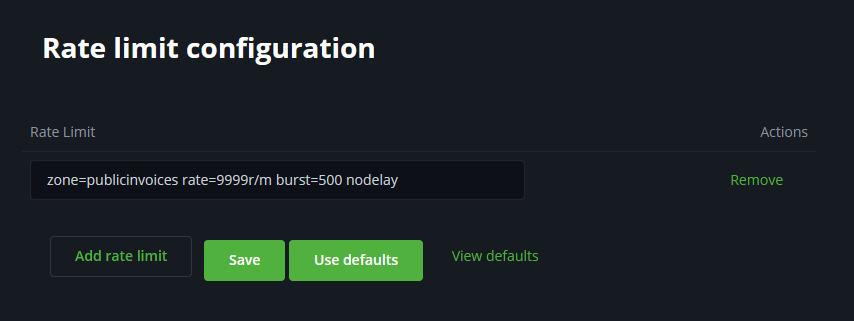 Rate Limiting configuration setup for zone=publicinvoices Rate Limiting configuration setup for zone=publicinvoices